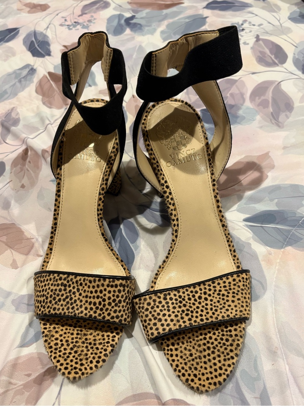 Vince Camuto Black & Leopard Print Block Heel Sandals